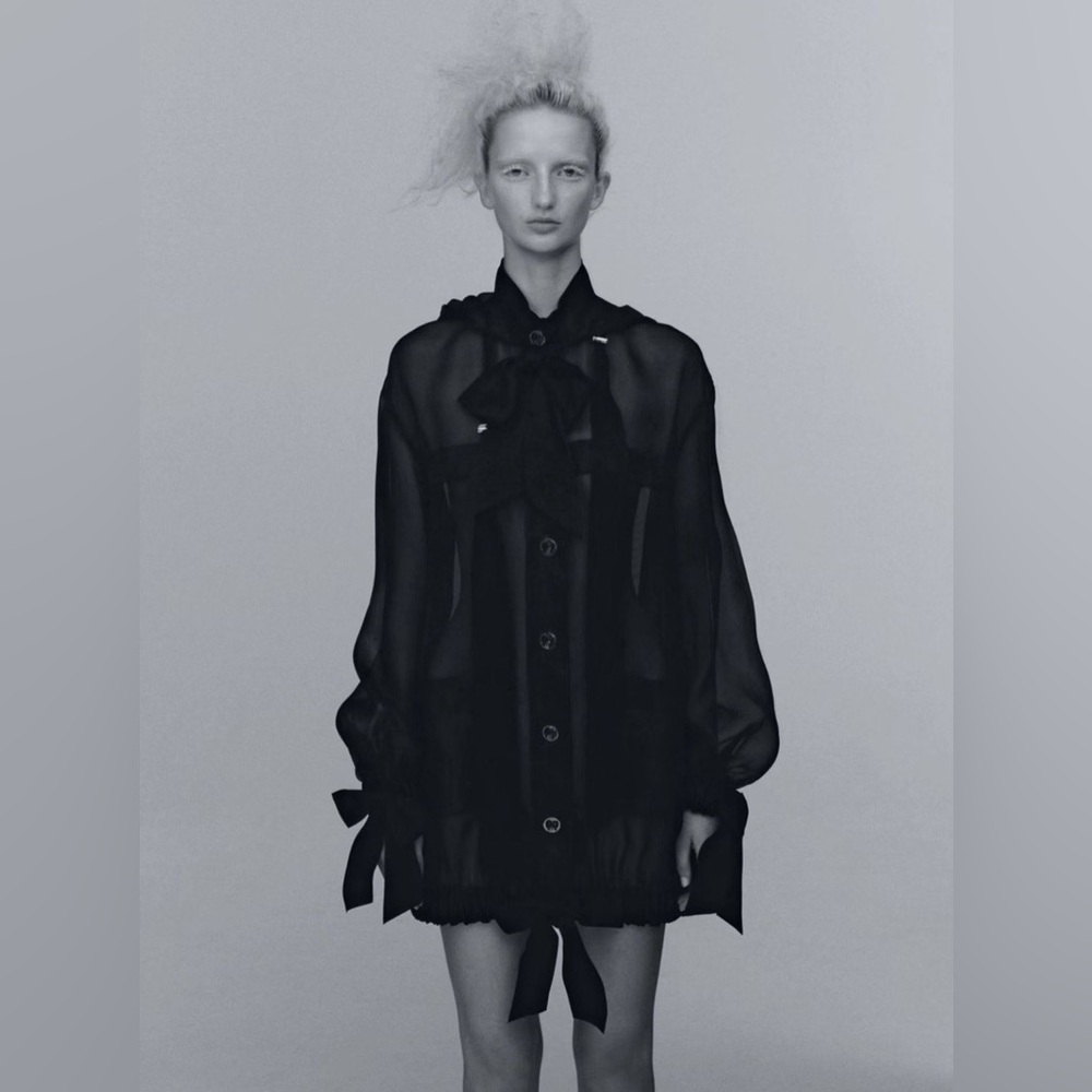 CHANEL Black Silk Bow-Front Bomber Jacket